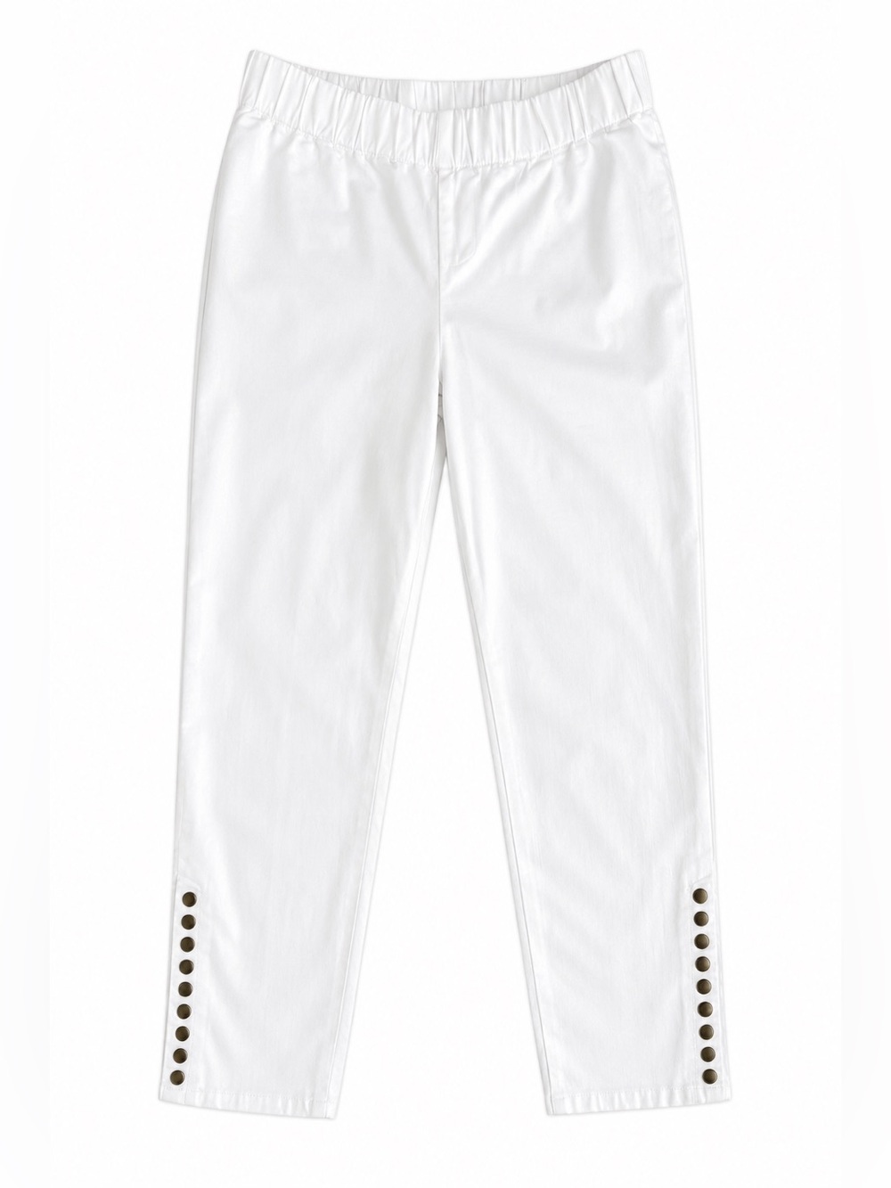 Soft Surroundings White Pull-On Ankle Pants Snap Hem Stretch Cotton PM